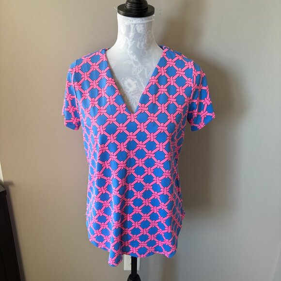Lulu-B Womens Athletic Shirt Colorful Golf Blue Pink Short Sleeve UPF 50+ Medium - Picture 2 of 4